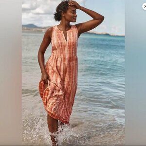 J Jill Ibiza Orange Tie Dye Cotton Tiered Maxi Dress Size Medium